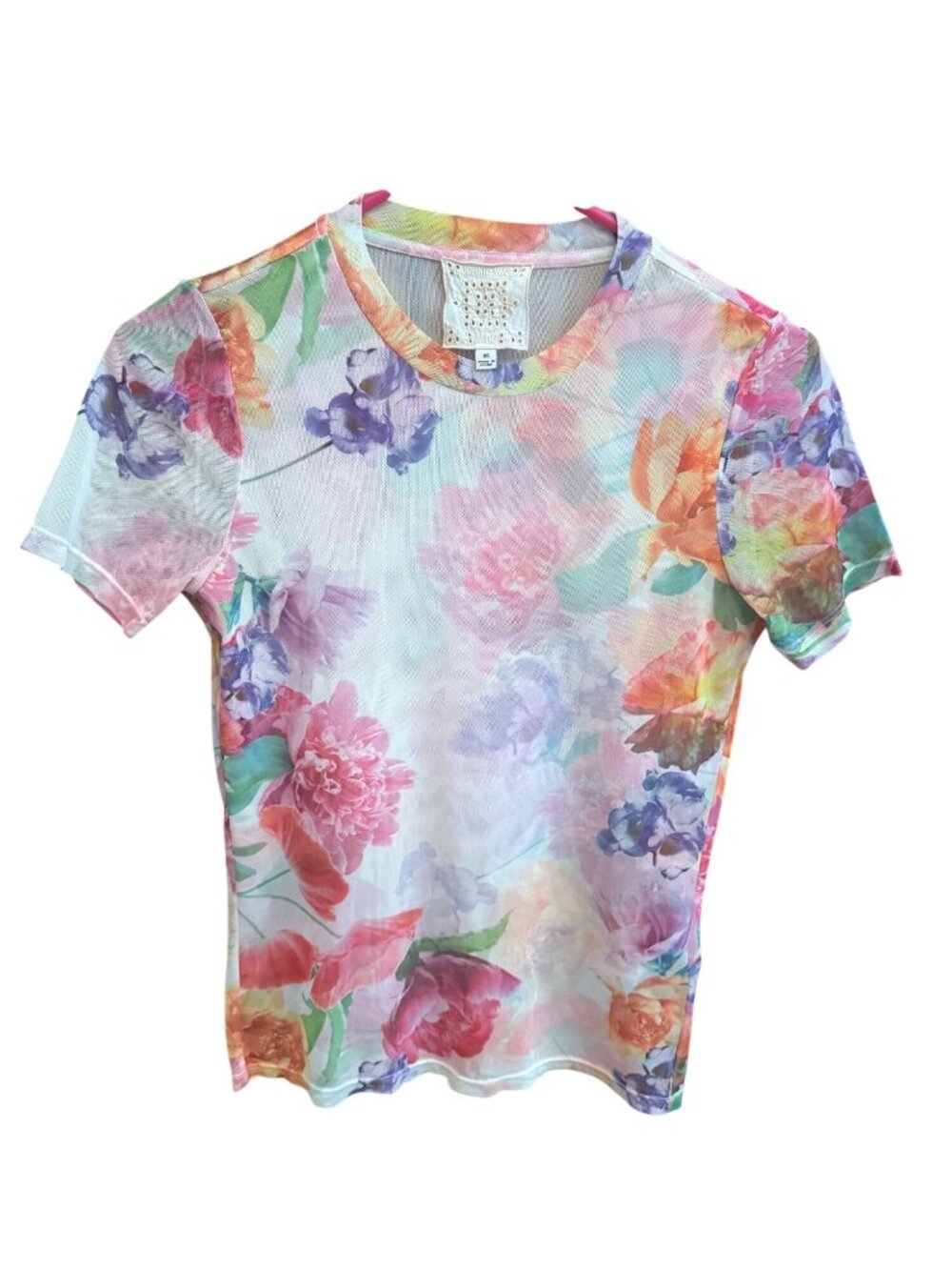 Johnny Was Jade Floral Mesh Top XS Short Sleeve Lightweight